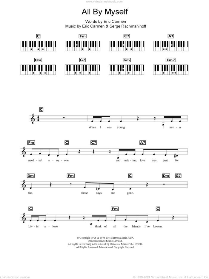 All By Myself sheet music for piano solo (chords, lyrics, melody) by Celine Dion, Eric Carmen and Serjeij Rachmaninoff, intermediate piano (chords, lyrics, melody)