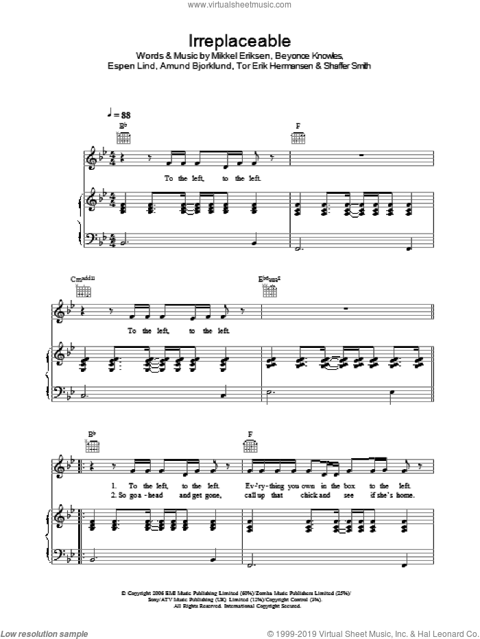 Comportamiento arbusto Regeneración Beyonce - Irreplaceable sheet music for voice, piano or guitar v2