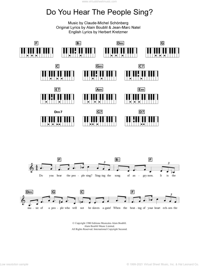 Do You Hear The People Sing? (from Les Miserables) sheet music for piano solo (chords, lyrics, melody) by Claude-Michel Schonberg, Alain Boublil, Herbert Kretzmer and Jean-Marc Natel, intermediate piano (chords, lyrics, melody)