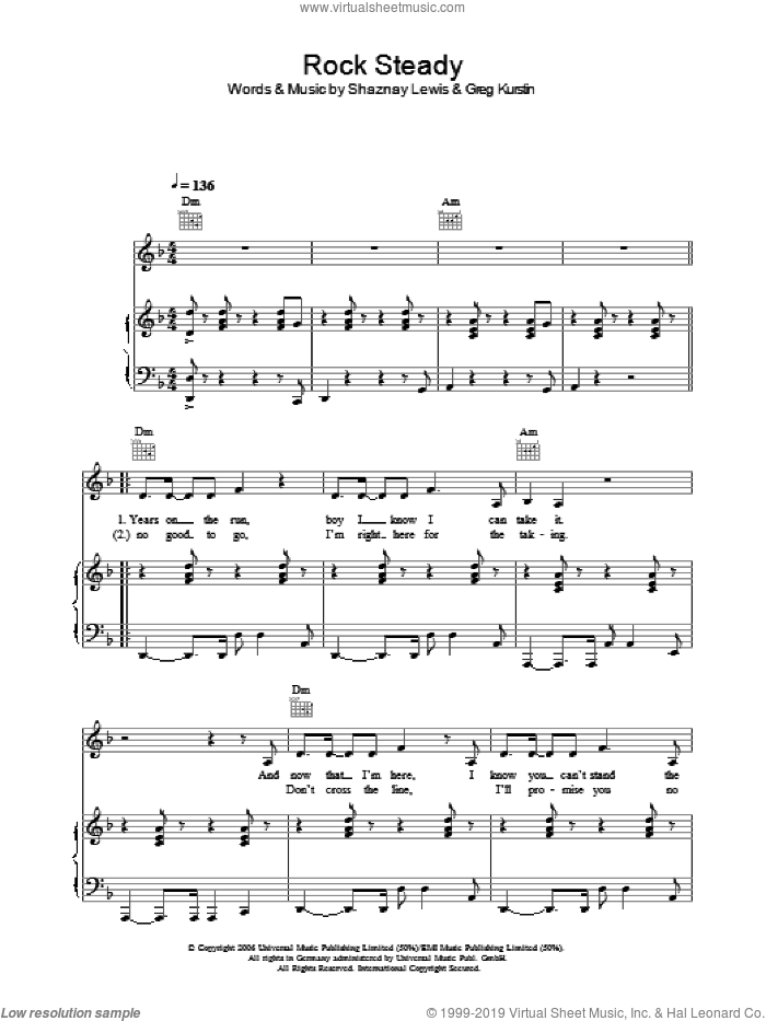 Rock Steady sheet music for voice, piano or guitar by All Saints, Greg Kurstin and Shaznay Lewis, intermediate skill level