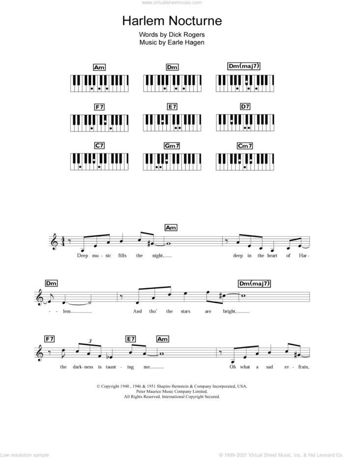 Harlem Nocturne sheet music for piano solo (chords, lyrics, melody) by Duke Ellington, Dick Rogers and Earle Hagen, intermediate piano (chords, lyrics, melody)