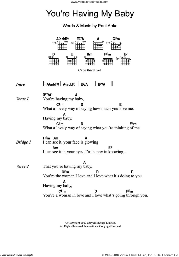 You're Having My Baby sheet music for guitar (chords) by Paul Anka, intermediate skill level