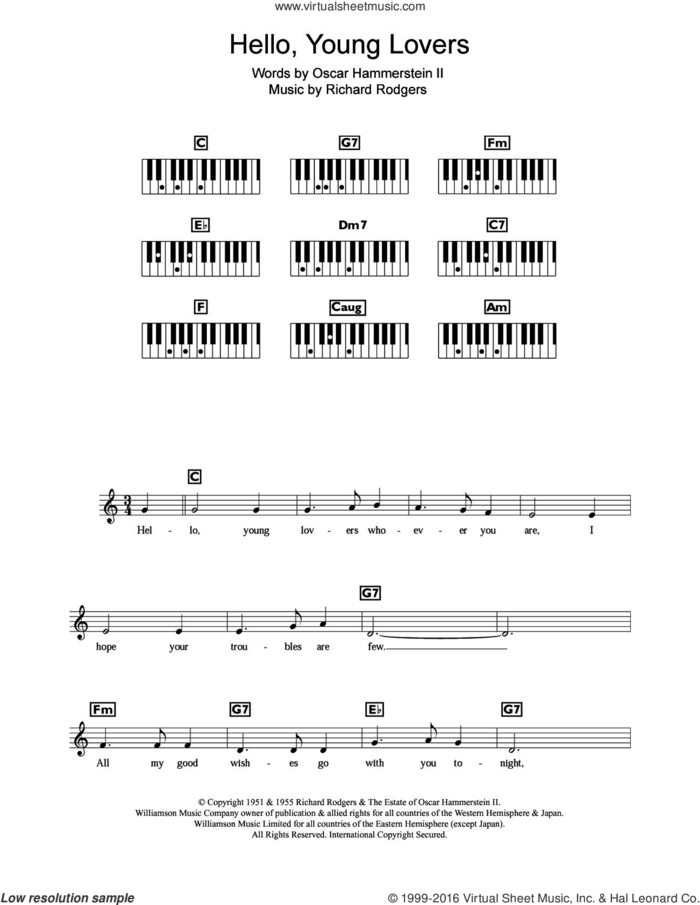 Hello, Young Lovers sheet music for piano solo (chords, lyrics, melody) by Bobby Darin, Oscar II Hammerstein and Richard Rodgers, intermediate piano (chords, lyrics, melody)