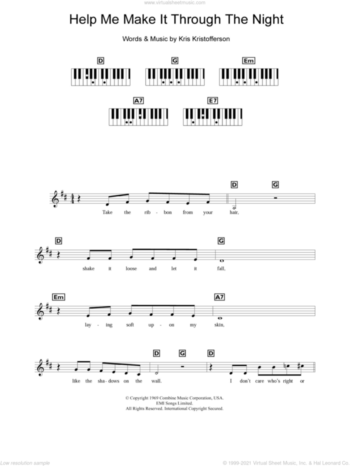 Help Me Make It Through The Night sheet music for piano solo (chords, lyrics, melody) by Kris Kristofferson, intermediate piano (chords, lyrics, melody)