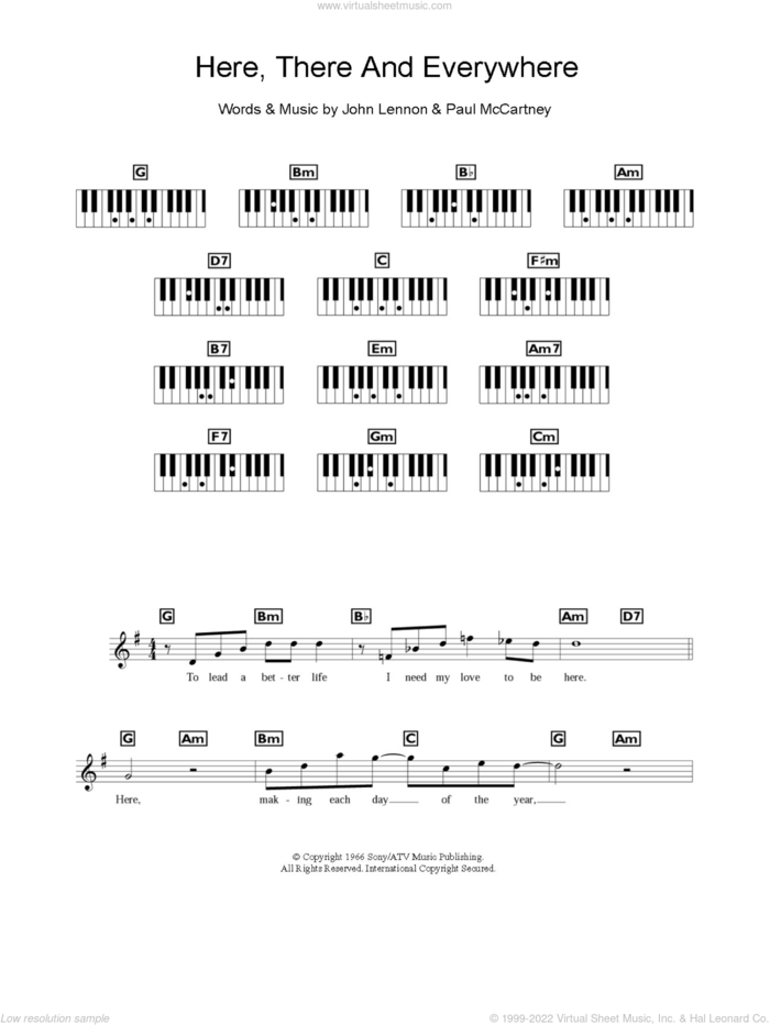 Here, There And Everywhere sheet music for piano solo (chords, lyrics, melody) by The Beatles, John Lennon and Paul McCartney, wedding score, intermediate piano (chords, lyrics, melody)