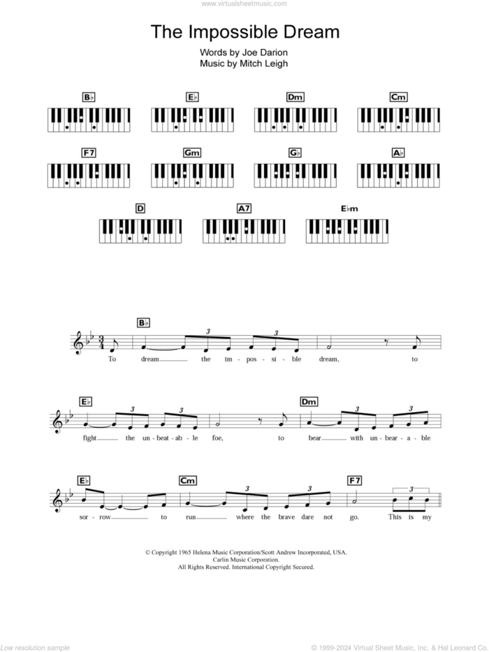 The Impossible Dream (from Man Of La Mancha) sheet music for piano solo (chords, lyrics, melody) by Andy Williams, Joe Darion and Mitch Leigh, intermediate piano (chords, lyrics, melody)