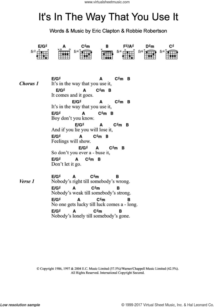 It's In The Way That You Use It sheet music for guitar (chords) by Eric Clapton and Robbie Robertson, intermediate skill level