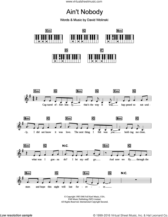Ain't Nobody sheet music for piano solo (chords, lyrics, melody) by Rufus & Chaka Khan and David Wolinski, intermediate piano (chords, lyrics, melody)