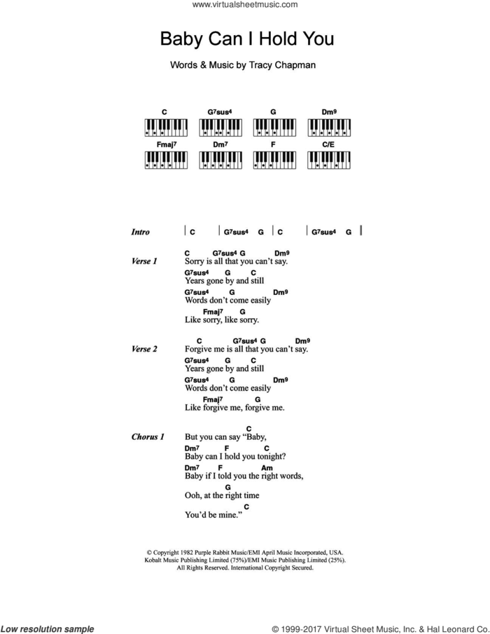 Baby Can I Hold You sheet music for piano solo (chords, lyrics, melody) by Tracy Chapman and Boyzone, intermediate piano (chords, lyrics, melody)