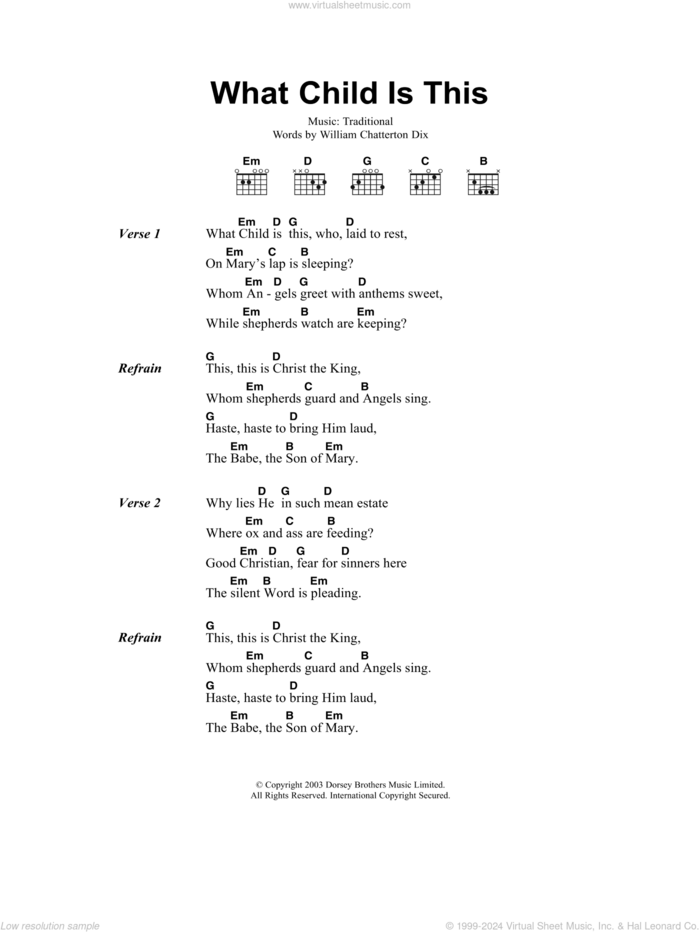 What Child Is This? sheet music for guitar (chords)  and William Chatterton Dix, intermediate skill level