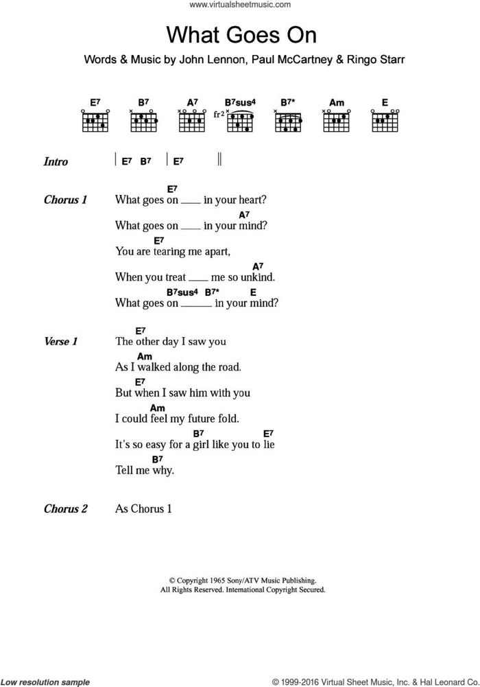 What Goes On sheet music for guitar (chords) by The Beatles, John Lennon, Paul McCartney and Ringo Starr, intermediate skill level