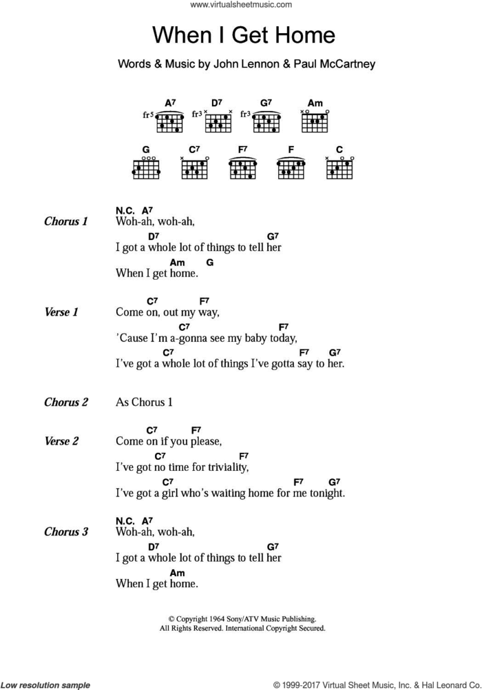 When I Get Home sheet music for guitar (chords) by The Beatles, John Lennon and Paul McCartney, intermediate skill level