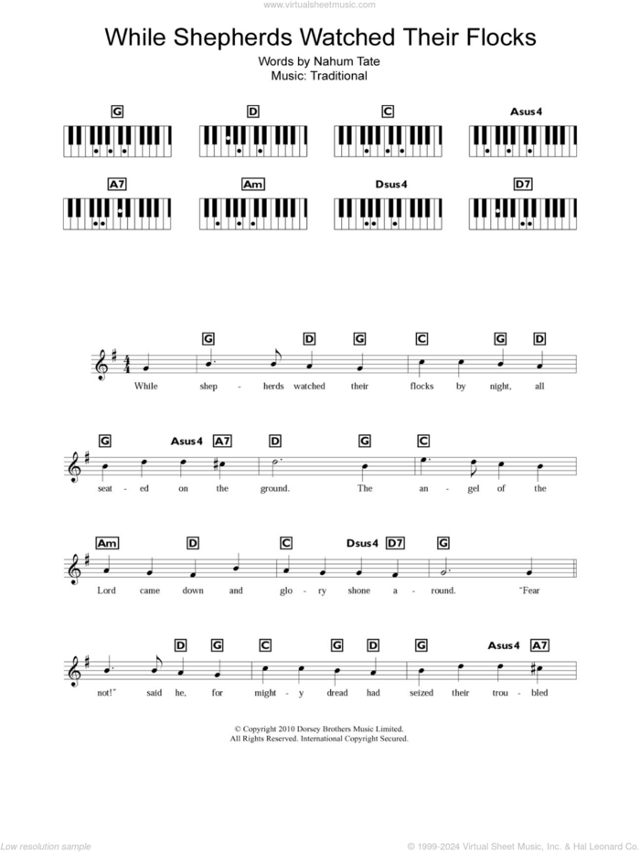 While Shepherds Watched Their Flocks sheet music for piano solo (chords, lyrics, melody)  and Nahum Tate, intermediate piano (chords, lyrics, melody)