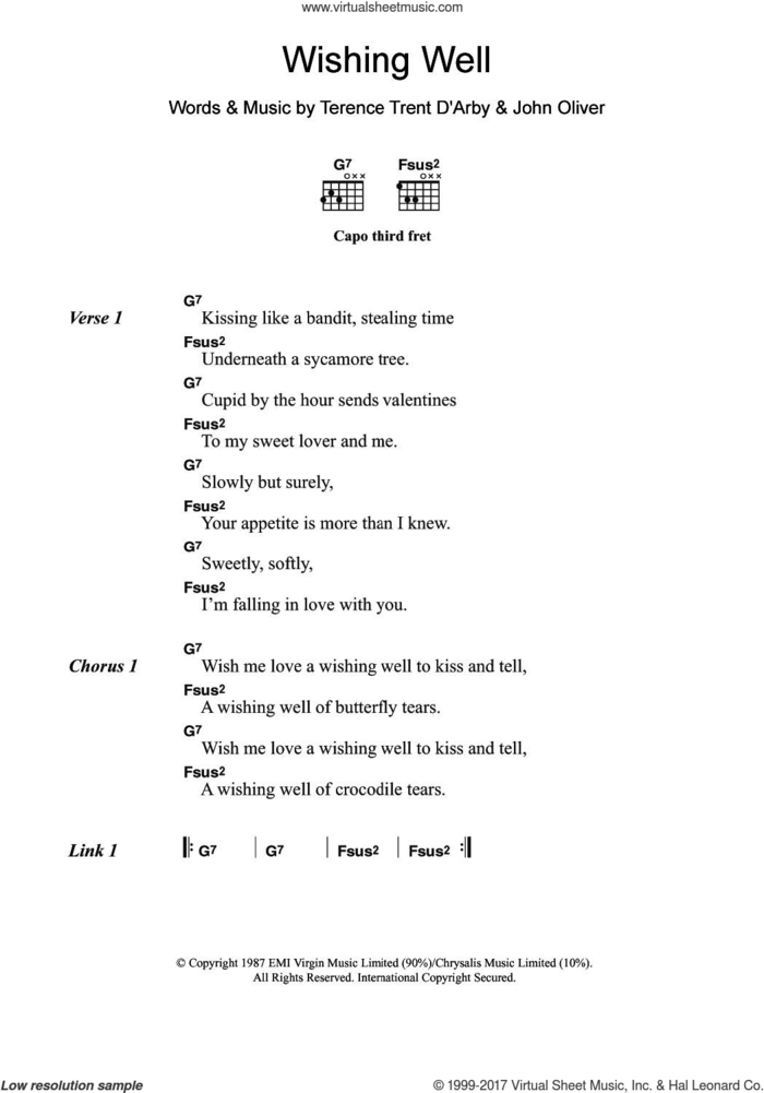 Wishing Well sheet music for guitar (chords) by Terence Trent D'Arby and John Oliver, intermediate skill level