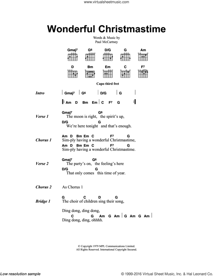 Wonderful Christmastime sheet music for guitar (chords) by Paul McCartney, intermediate skill level