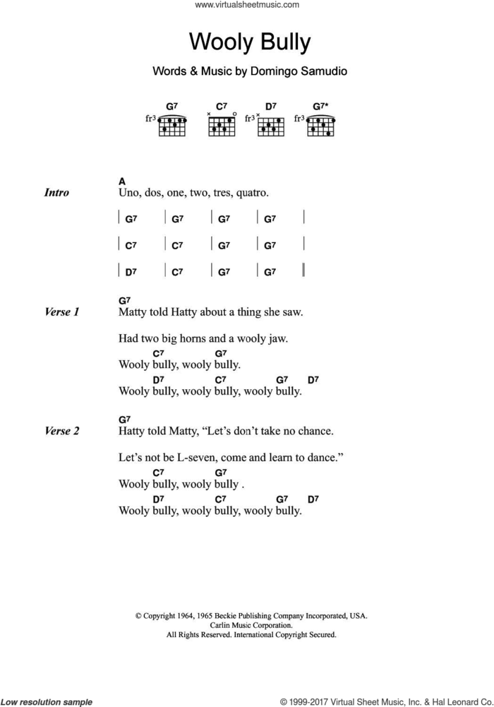 Wooly Bully sheet music for guitar (chords) by Sam The Sham & The Pharaohs and Domingo Samudio, intermediate skill level
