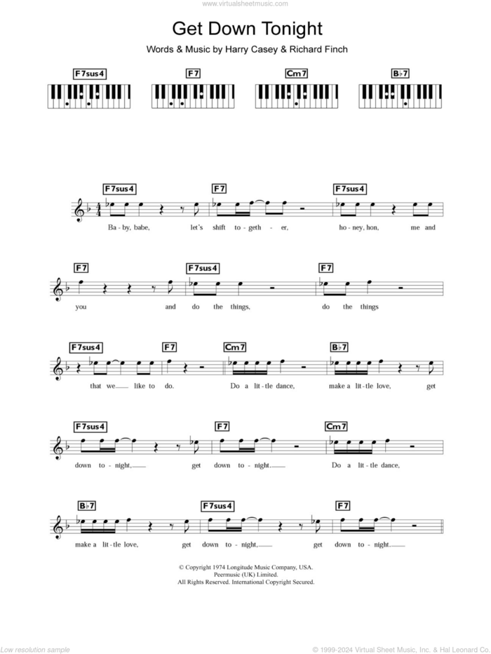 Get Down Tonight sheet music for piano solo (chords, lyrics, melody) by Harry Wayne Casey, KC & The Sunshine Band and Richard Finch, intermediate piano (chords, lyrics, melody)