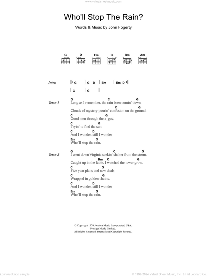 Who'll Stop The Rain sheet music for guitar (chords) by Creedence Clearwater Revival and John Fogerty, intermediate skill level