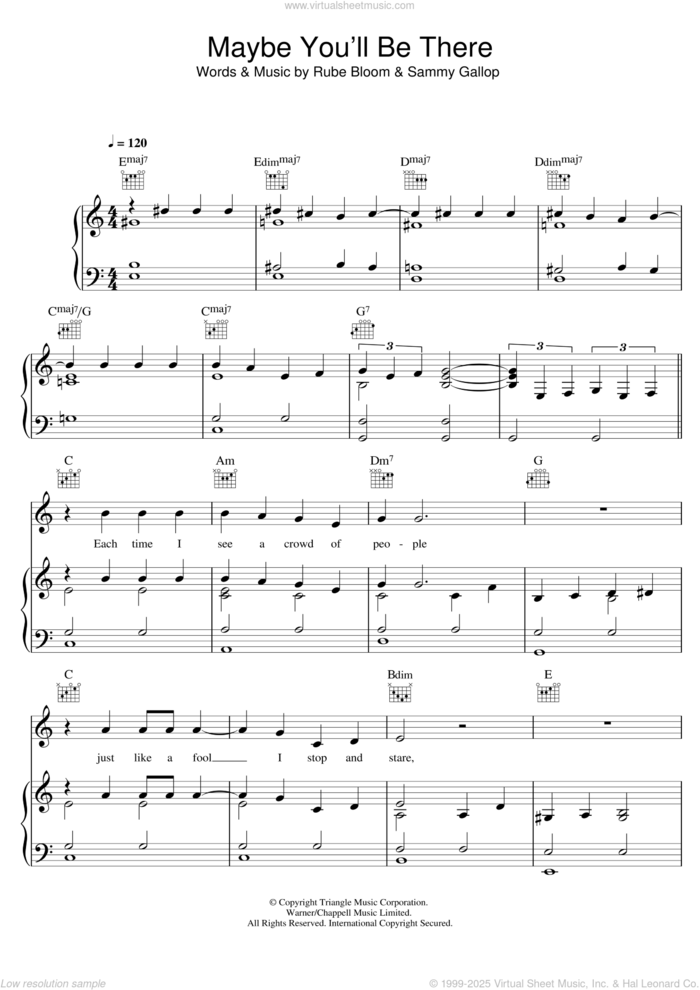 Maybe You'll Be There sheet music for voice, piano or guitar by Bob Dylan, Diana Krall, Rube Bloom and Sammy Gallop, intermediate skill level