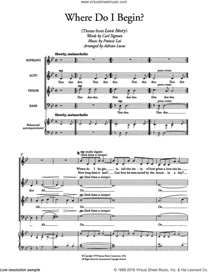Where Do I Begin (theme from Love Story) (arr. Adrian Lucas) sheet music for choir by Francis Lai, Adrian Lucas and Carl Sigman, intermediate skill level