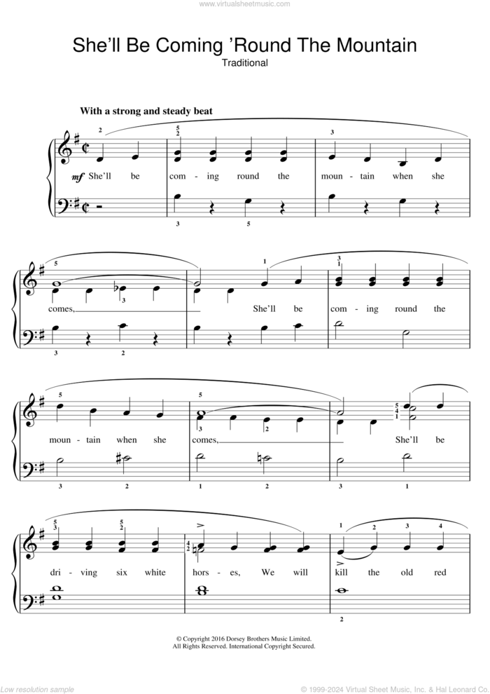 She'll Be Coming 'Round The Mountain sheet music for piano solo by Traditional Nursery Rhyme and Miscellaneous, easy skill level