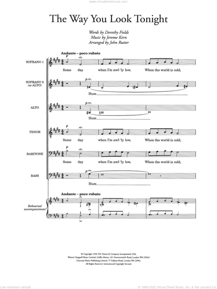 The Way You Look Tonight (arr. John Rutter) sheet music for voice, piano or guitar by Jerome Kern, John Rutter and Dorothy Fields, wedding score, intermediate skill level