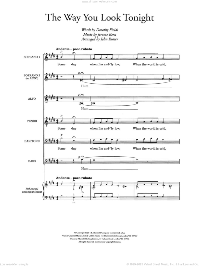 The Way You Look Tonight (arr. John Rutter) sheet music for voice, piano or guitar by Jerome Kern, John Rutter and Dorothy Fields, wedding score, intermediate skill level