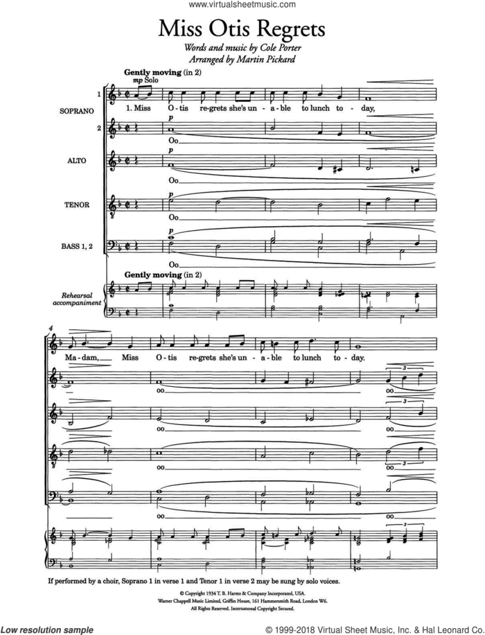 Miss Otis Regrets (arr. Martin Pickard) sheet music for choir (SSATBB) by Cole Porter and Martin Pickard, intermediate skill level