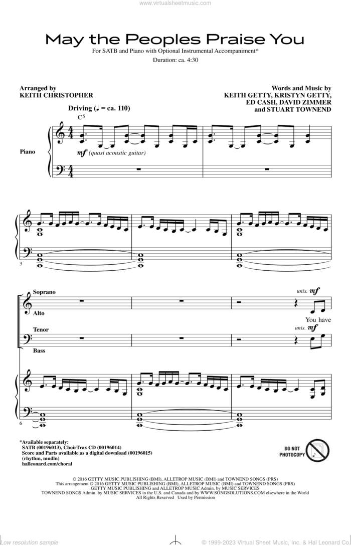 May The Peoples Praise You sheet music for choir (SATB: soprano, alto, tenor, bass) by Ed Cash, Keith Christopher, David Zimmer, Keith Getty, Kristyn Getty and Stuart Townend, intermediate skill level