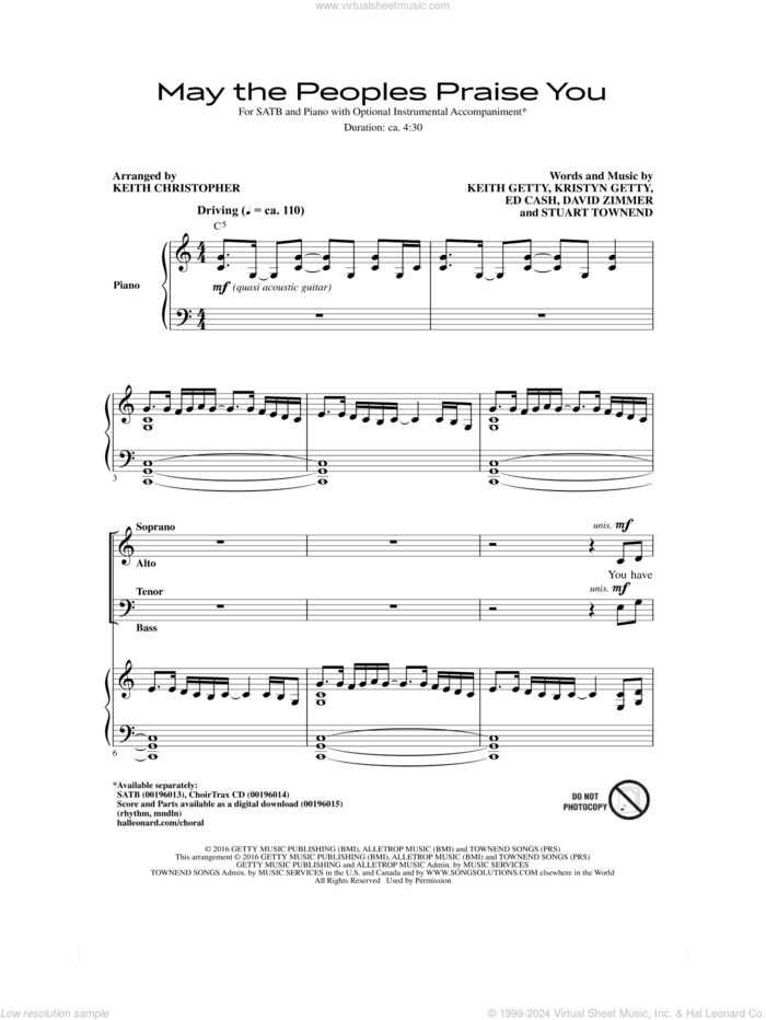 May The Peoples Praise You sheet music for choir (SATB: soprano, alto, tenor, bass) by Ed Cash, Keith Christopher, David Zimmer, Keith Getty, Kristyn Getty and Stuart Townend, intermediate skill level