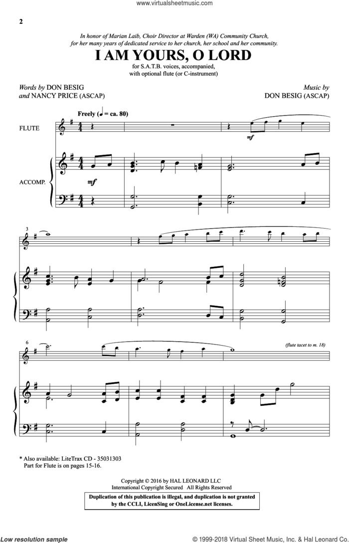 I Am Yours, O Lord sheet music for choir (SATB: soprano, alto, tenor, bass) by Don Besig and Nancy Price, intermediate skill level