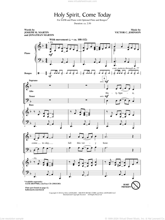 Holy Spirit, Come Today sheet music for choir (SATB: soprano, alto, tenor, bass) by Victor Johnson and Joseph M. Martin, intermediate skill level