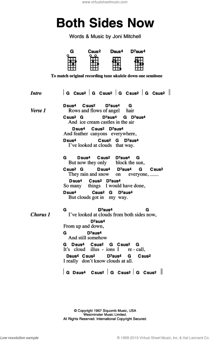 Both Sides Now sheet music for ukulele (chords) by Joni Mitchell, intermediate skill level