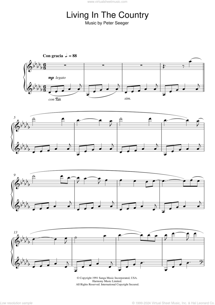 Living In The Country sheet music for piano solo by George Winston and Pete Seeger, classical score, intermediate skill level