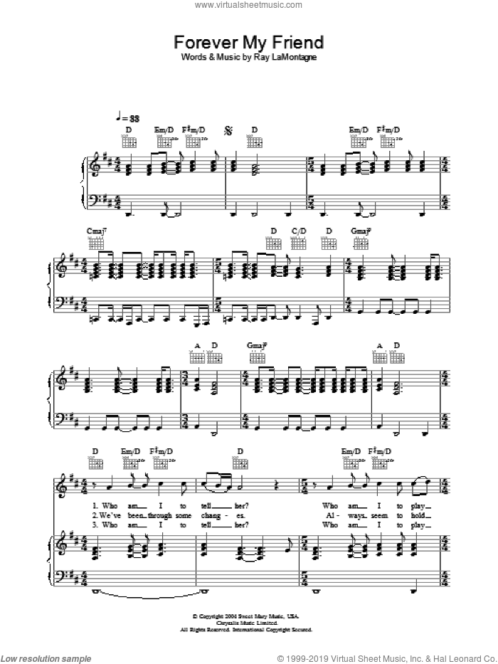 Forever My Friend sheet music for voice, piano or guitar by Ray LaMontagne, intermediate skill level