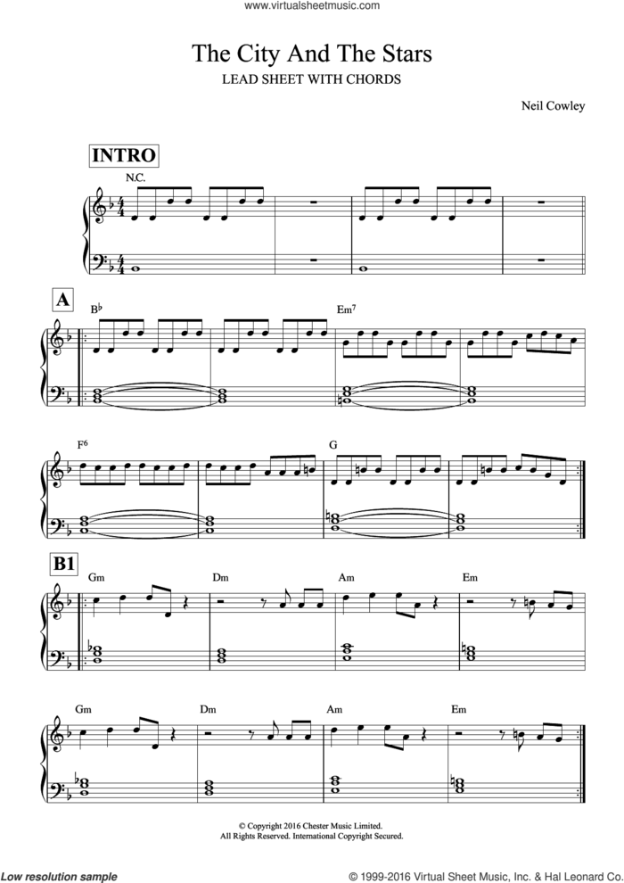 The City And The Stars (competition version) sheet music for voice and other instruments (fake book) by Neil Cowley Trio and Neil Cowley, intermediate skill level