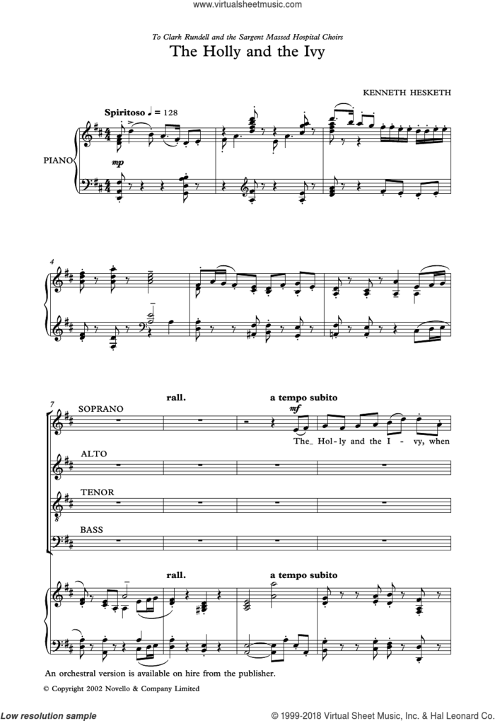 The Holly And The Ivy sheet music for choir by Kenneth Hesketh and Miscellaneous, intermediate skill level