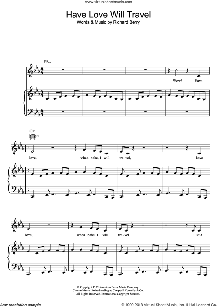 Have Love Will Travel sheet music for voice, piano or guitar by The Sonics and Richard Berry, intermediate skill level