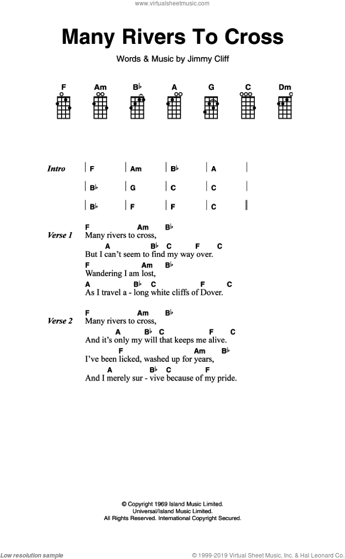 Many Rivers To Cross sheet music for voice, piano or guitar by Jimmy Cliff and UB40, intermediate skill level