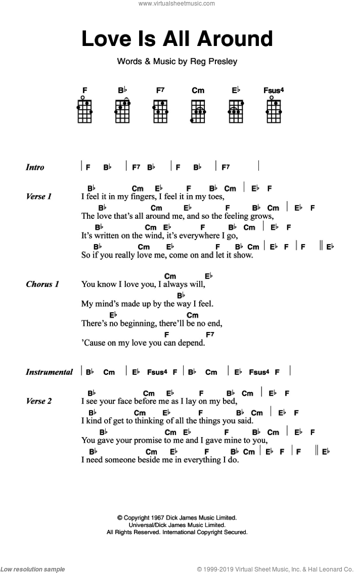 Love Is All Around sheet music for voice, piano or guitar by Wet Wet Wet, The Troggs and Reg Presley, intermediate skill level