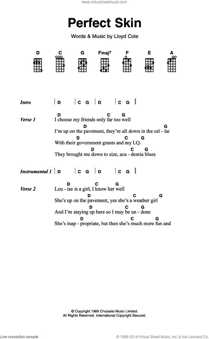 Perfect Skin sheet music for ukulele (chords) by Lloyd Cole, intermediate skill level