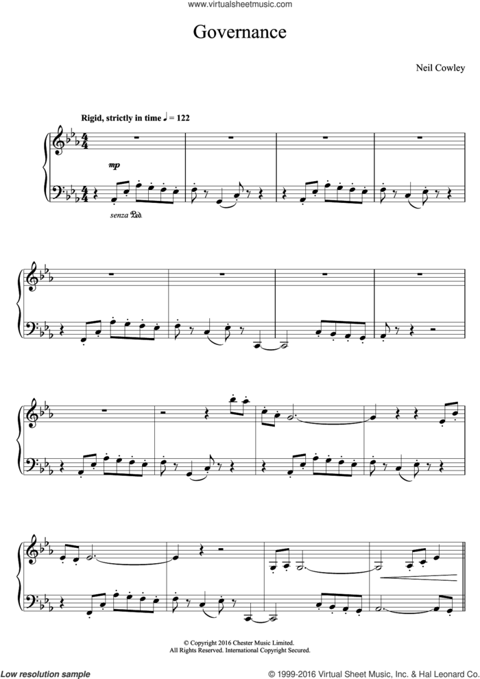 Governance sheet music for piano solo by Neil Cowley Trio and Neil Cowley, intermediate skill level
