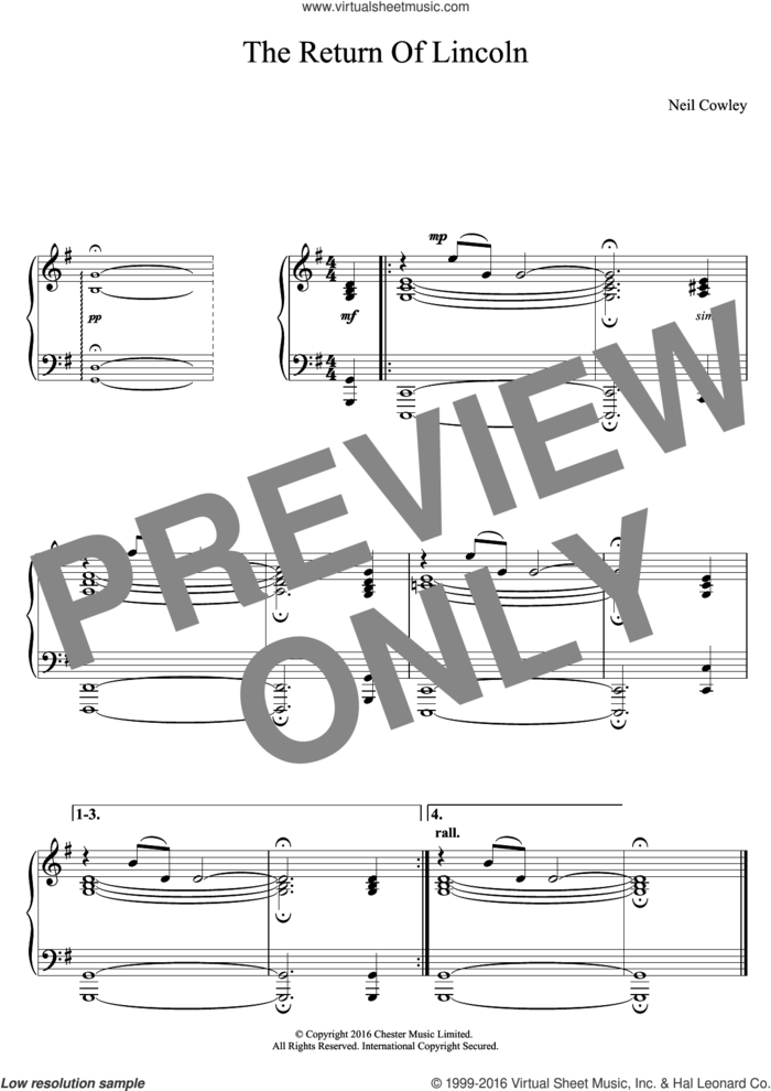 The Return Of Lincoln sheet music for piano solo by Neil Cowley Trio and Neil Cowley, intermediate skill level