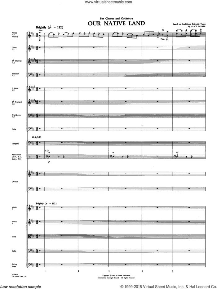 Our Native Land (COMPLETE) sheet music for orchestra/band (Instrumental Accompaniment) by Alice Parker and Traditional Patriotic Tunes, intermediate skill level