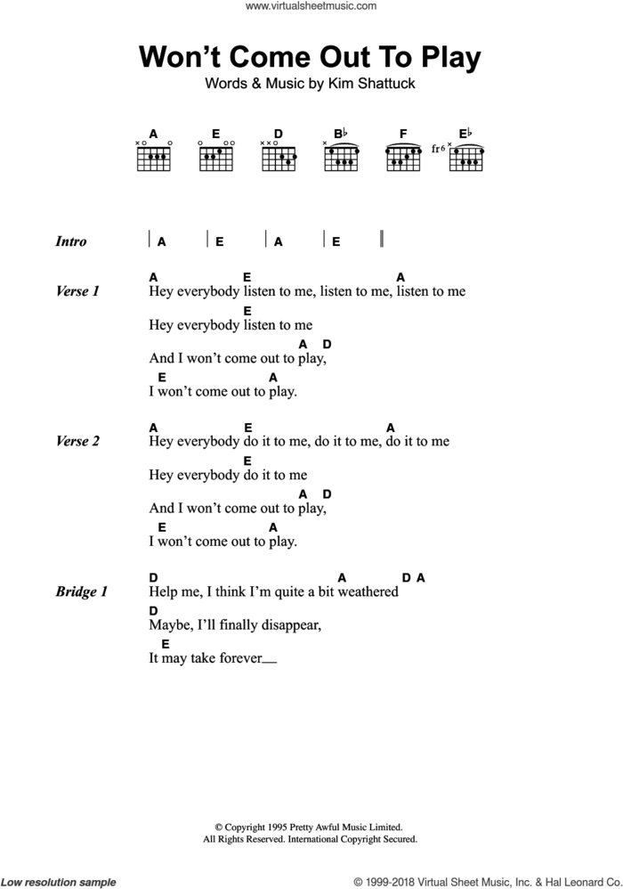 Won't Come Out To Play sheet music for guitar (chords) by The Muffs and Kim Shattuck, intermediate skill level