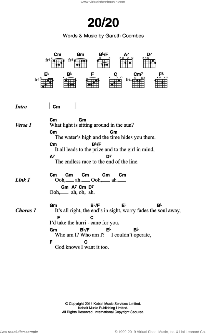 20/20 sheet music for guitar (chords) by Gaz Coombes and Gareth Coombes, intermediate skill level