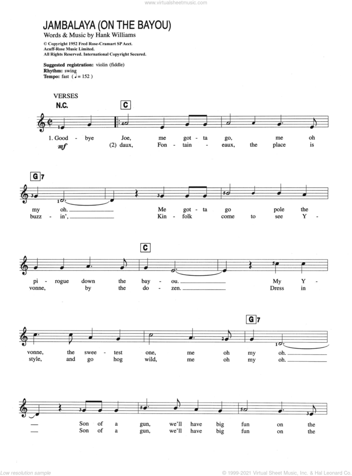 Jambalaya (On The Bayou) sheet music for piano solo (chords, lyrics, melody) by Carpenters and Hank Williams, intermediate piano (chords, lyrics, melody)