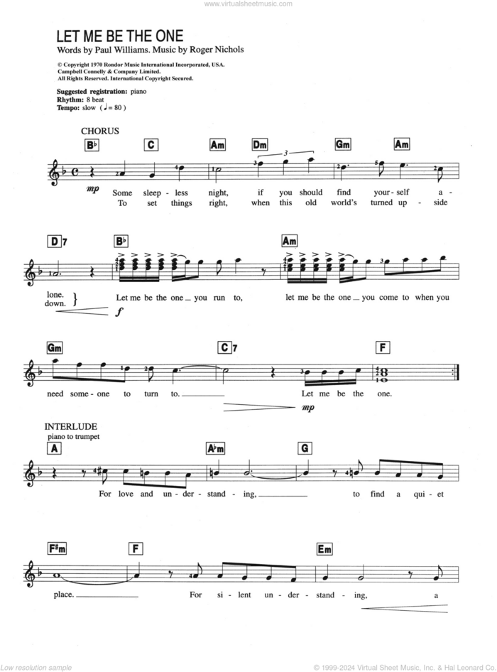 Let Me Be The One sheet music for piano solo (chords, lyrics, melody) by Carpenters, Paul Williams and Roger Nichols, intermediate piano (chords, lyrics, melody)