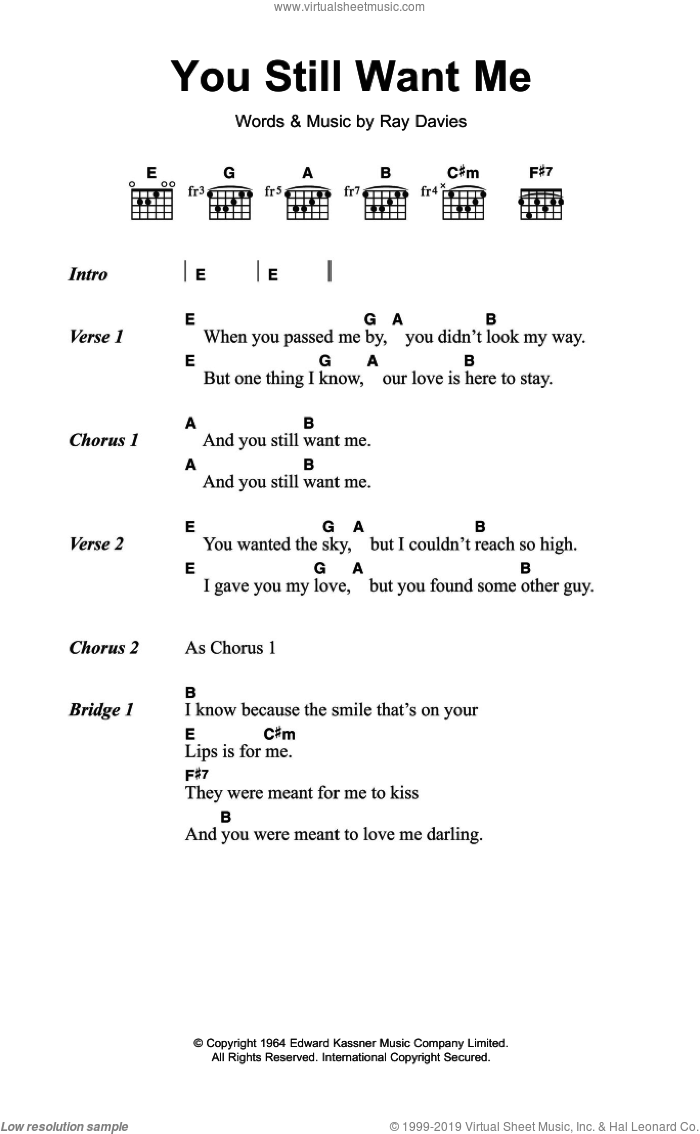 You Still Want Me sheet music for guitar (chords) by The Kinks and Ray Davies, intermediate skill level