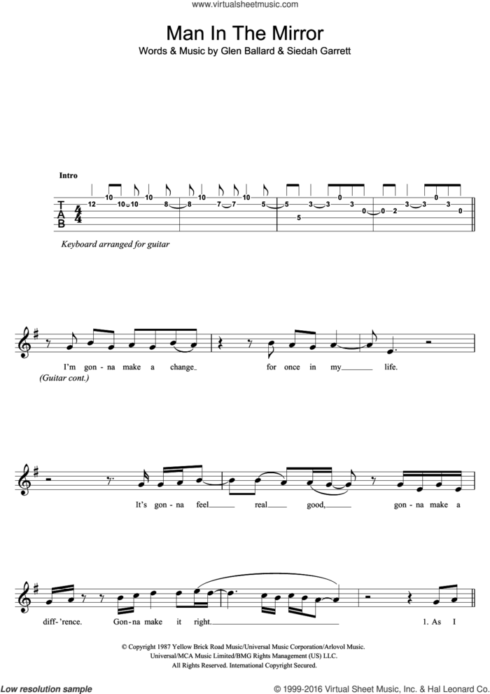 Man In The Mirror sheet music for voice and other instruments (fake book) by Michael Jackson, Glen Ballard and Siedah Garrett, intermediate skill level